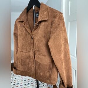 Zara Brown Suede-Look Button Front Jacket